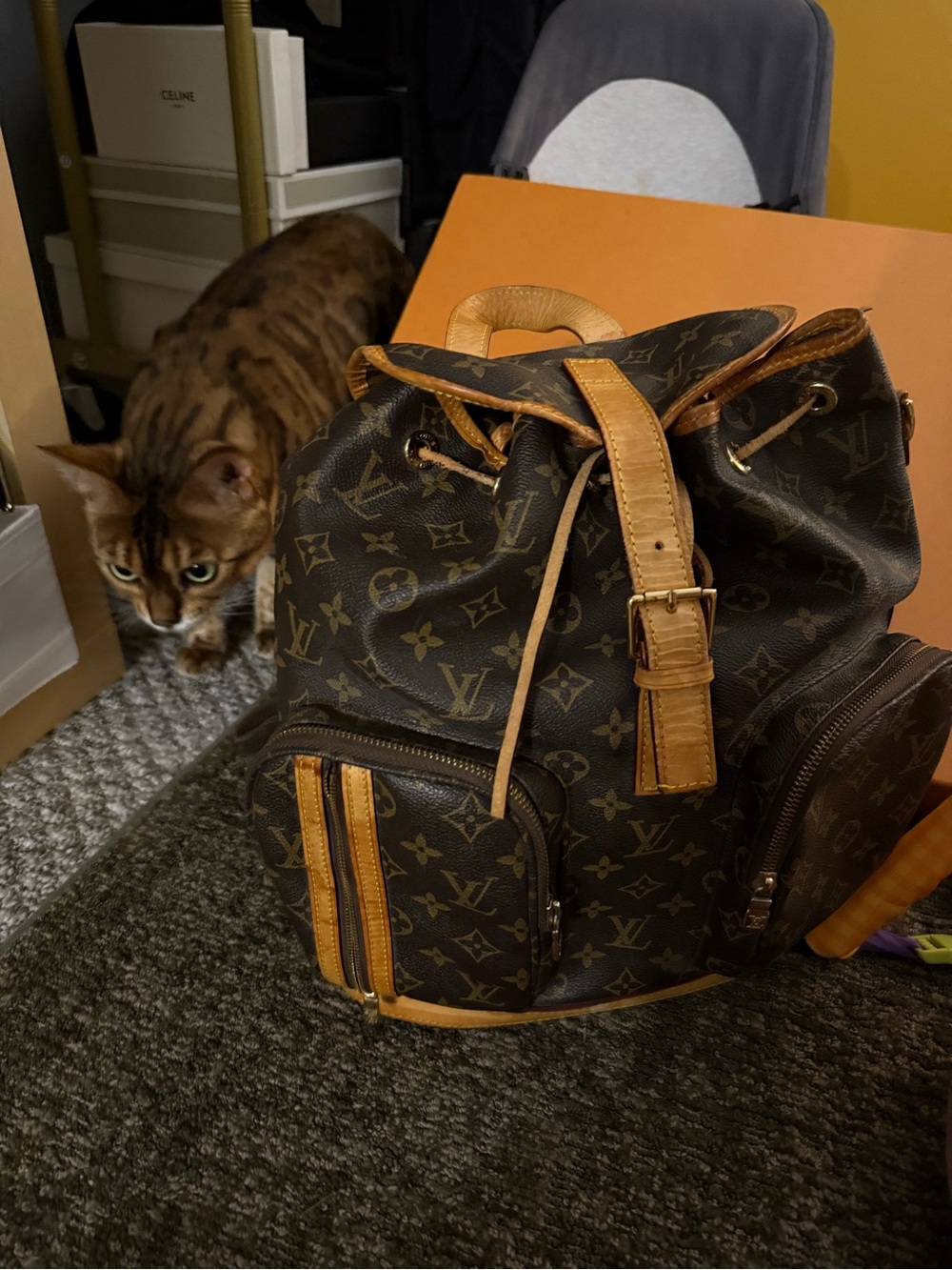 Louis Vuitton Monogram Canvas Drawstring Backpack with Natural Leather Trim
